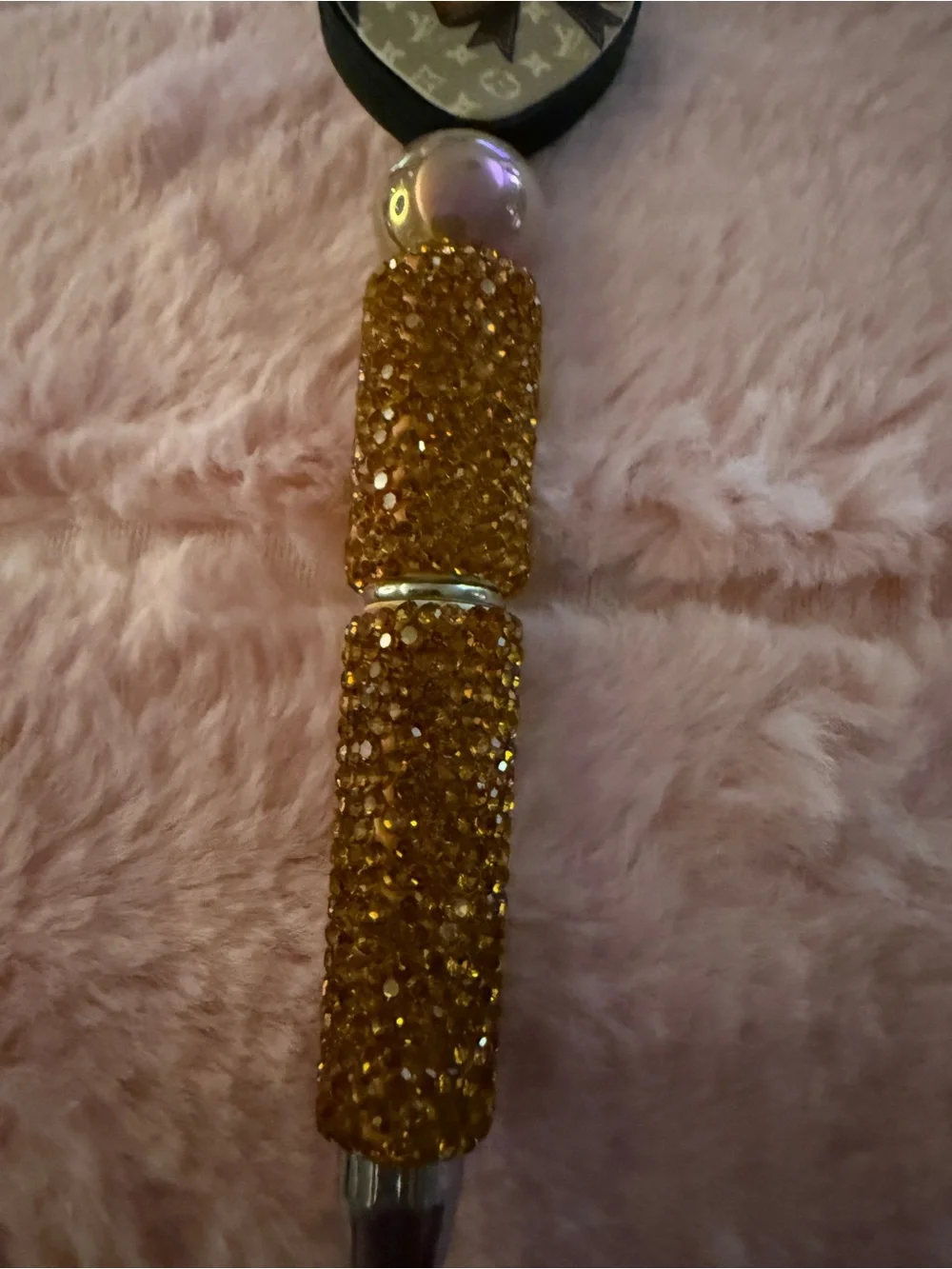 Gold Crystal Beaded Heart Charm Phone Strap